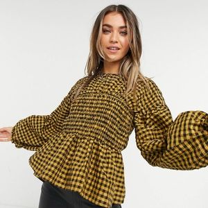 ASOS Long Sleeve Seersucker Gingham Top